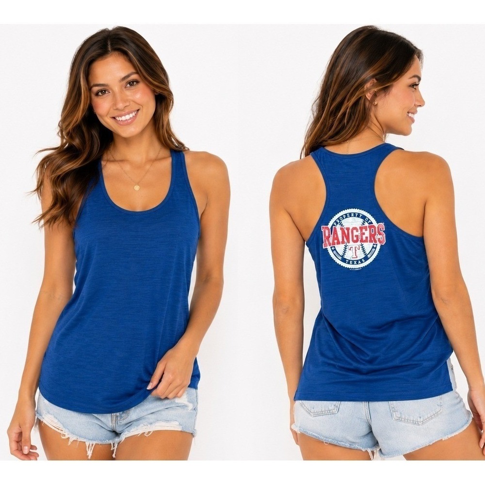 Soft As A Grape Tank Top M Blue Texas Rangers MLB Racerback Slub Graphic New